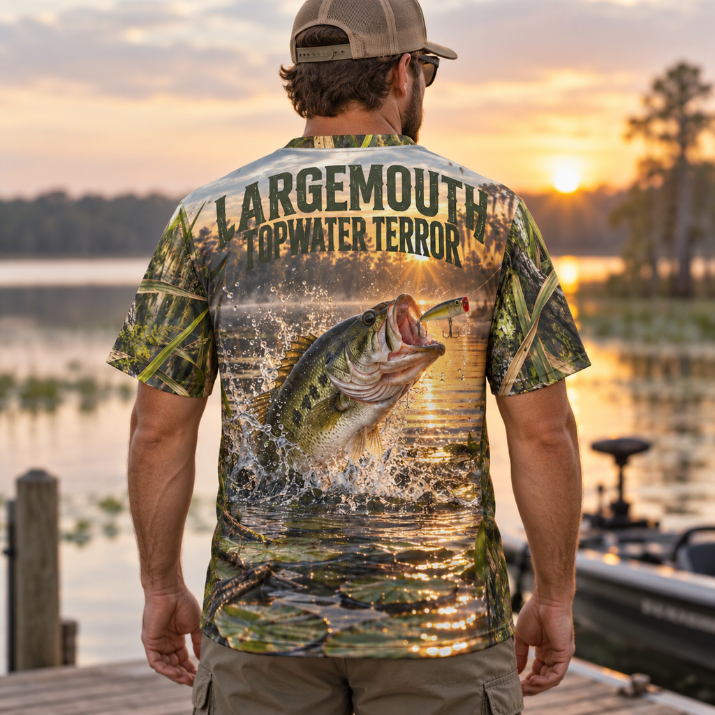 Topwater Terror – Largemouth Bass Performance Short Sleeve Fishing Shirt