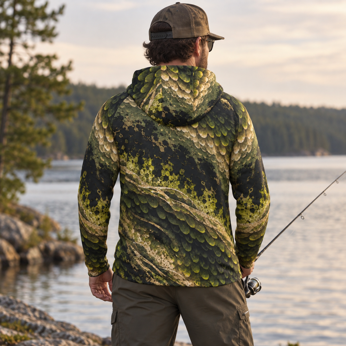 Topwater Terror – Abstract Largemouth Bass Performance Fishing Hoodie
