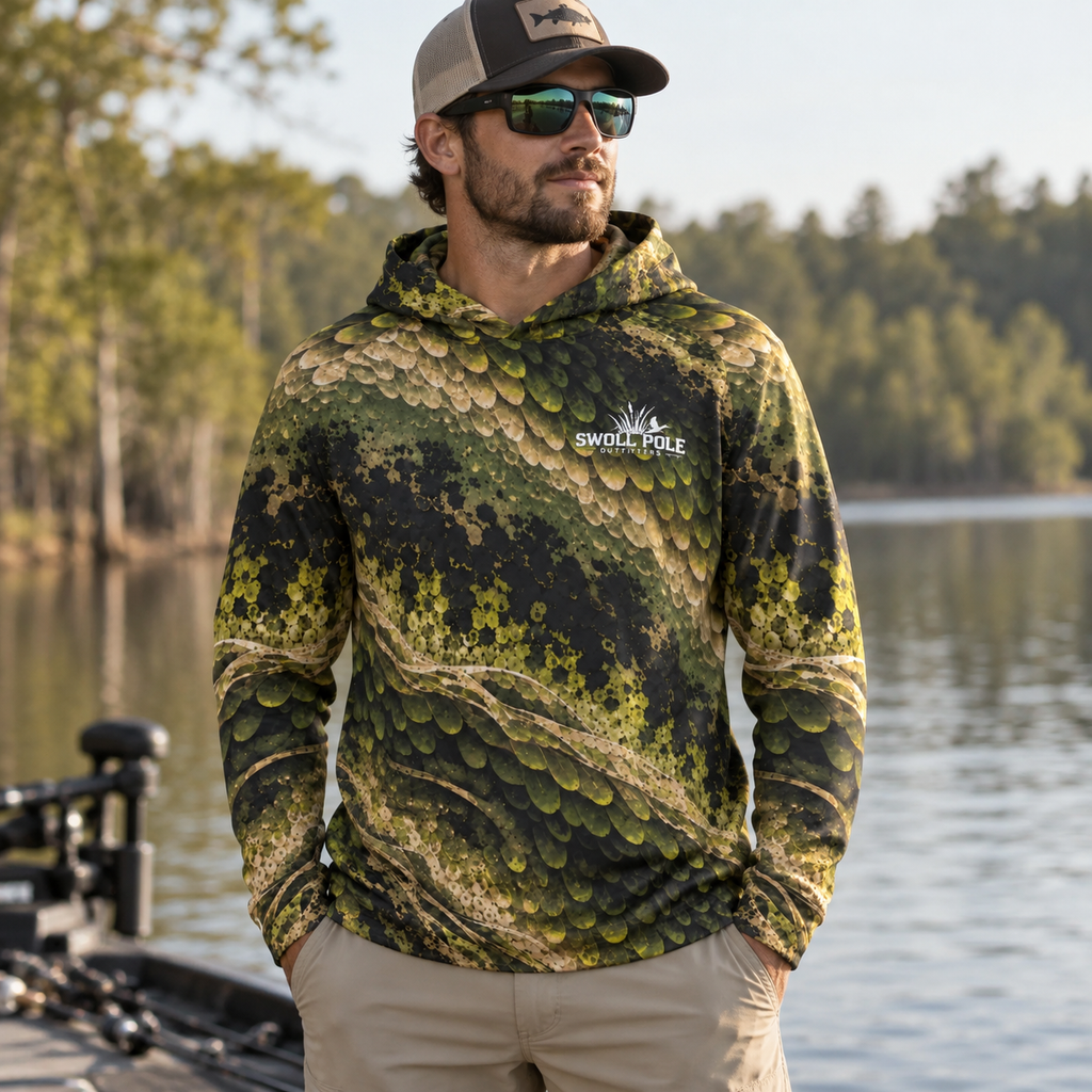 Topwater Terror – Abstract Largemouth Bass Performance Fishing Hoodie