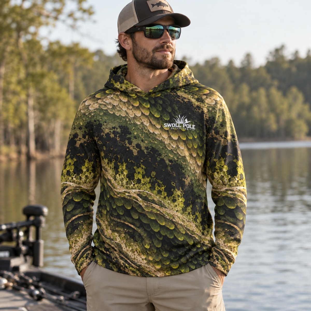 Topwater Terror – Abstract Largemouth Bass Performance Fishing Hoodie