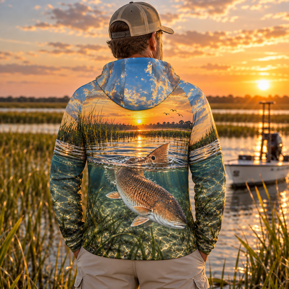 Red Dawn Redfish Performance Fishing Hoodie | Swoll Pole Outfitters