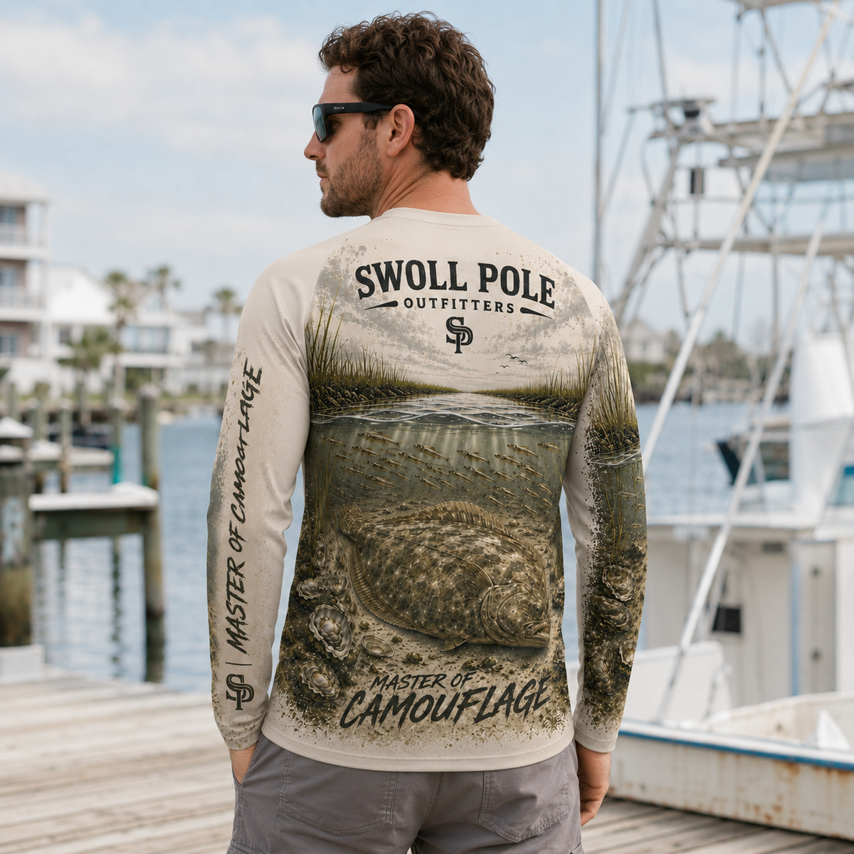 Master of Camouflage Flounder UPF Long Sleeve Fishing Shirt | Swoll Pole Outfitters
