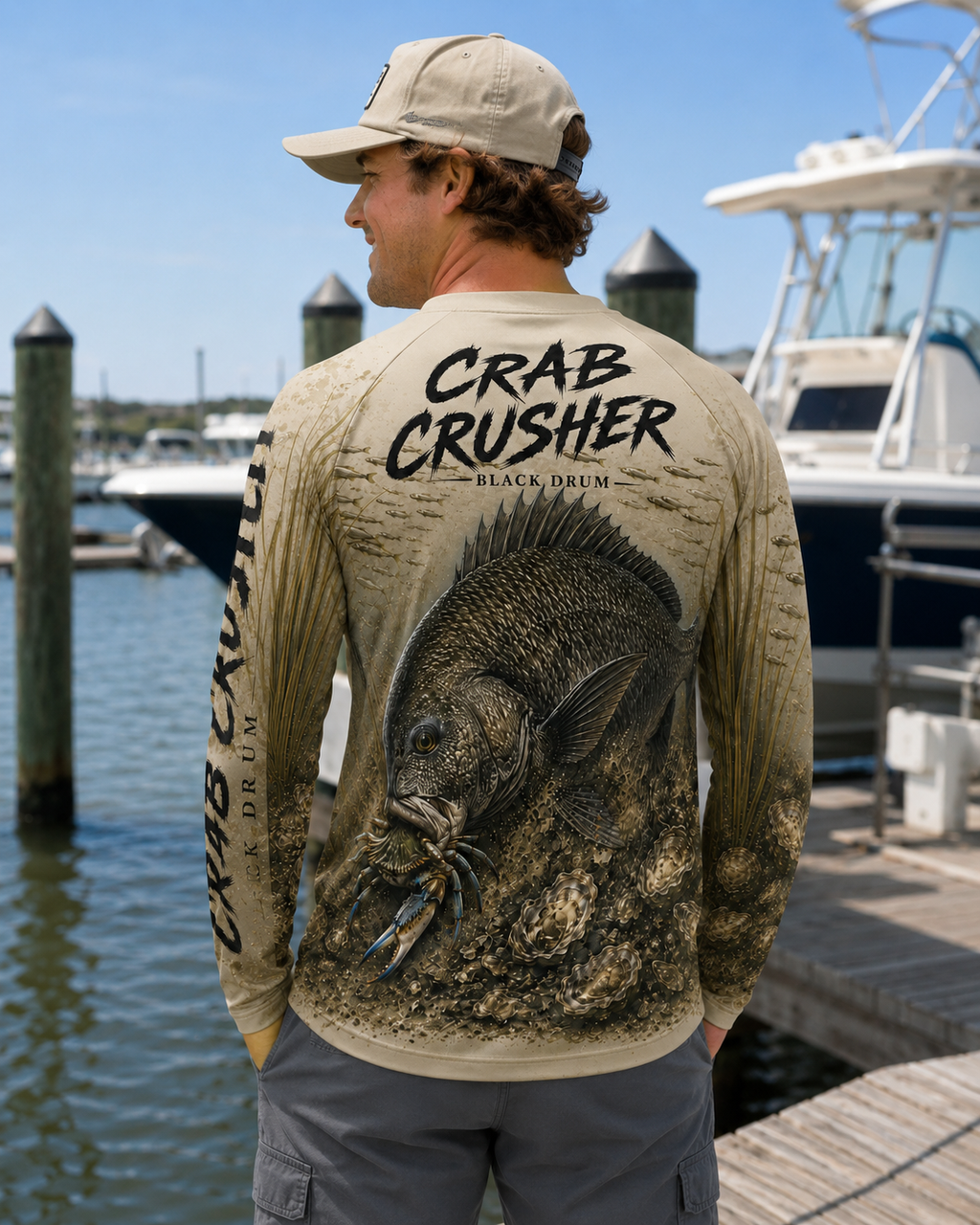 Crab Crusher Black Drum UPF Long Sleeve Fishing Shirt | Swoll Pole Outfitters