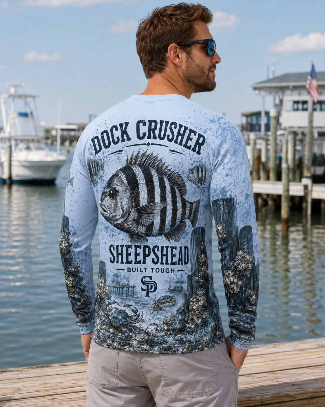 Dock Crusher Sheepshead UPF Long Sleeve Fishing Shirt | Swoll Pole Outfitters