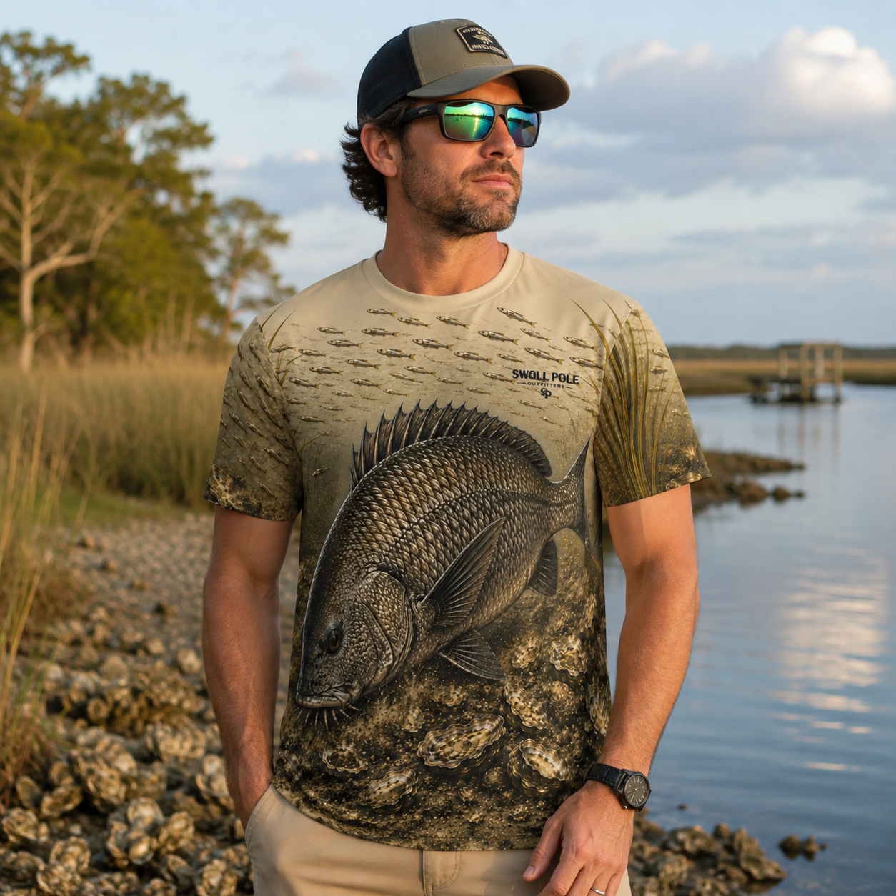 Crab Crusher Black Drum UPF Fishing T-Shirt