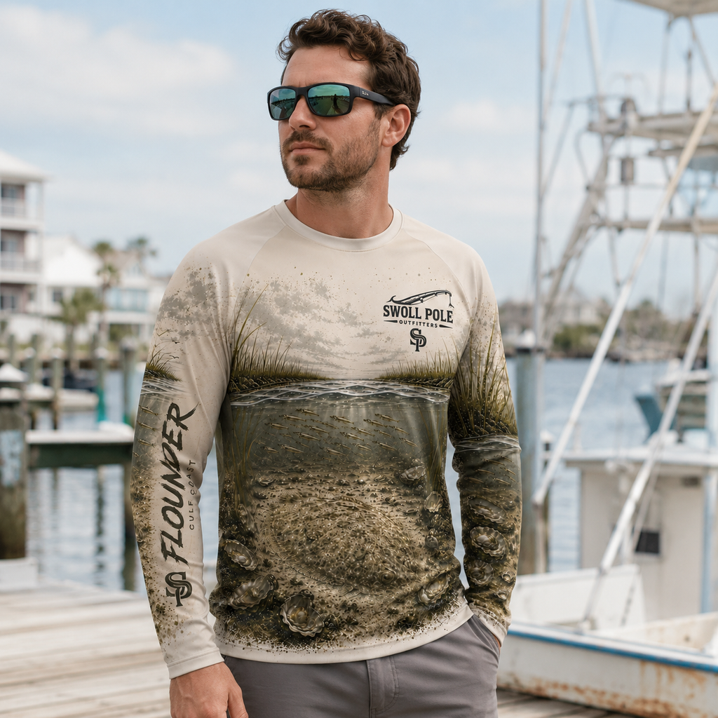 Master of Camouflage Flounder UPF Long Sleeve Fishing Shirt | Swoll Pole Outfitters