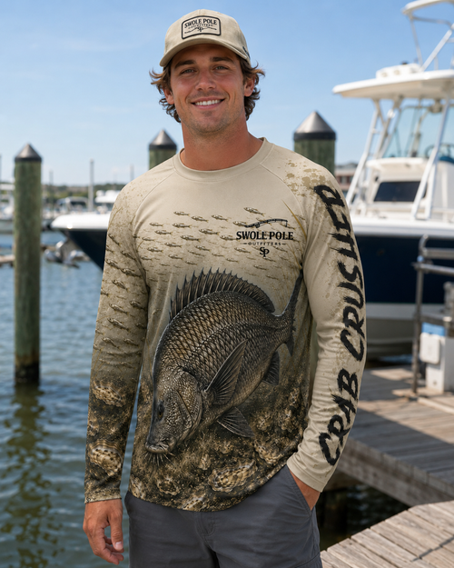 Crab Crusher Black Drum UPF Long Sleeve Fishing Shirt | Swoll Pole Outfitters