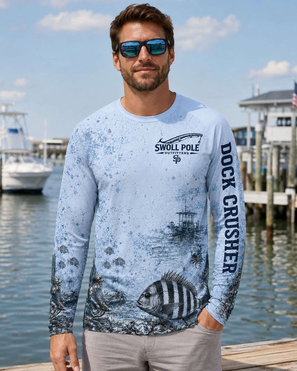 Dock Crusher Sheepshead UPF Long Sleeve Fishing Shirt | Swoll Pole Outfitters