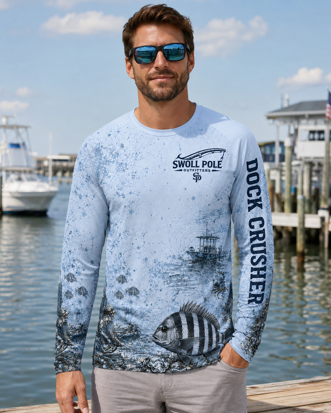 Dock Crusher Sheepshead UPF Long Sleeve Fishing Shirt | Swoll Pole Outfitters