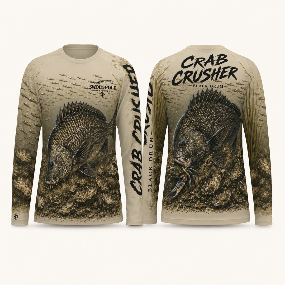 Crab Crusher Black Drum UPF Long Sleeve Fishing Shirt | Swoll Pole Outfitters