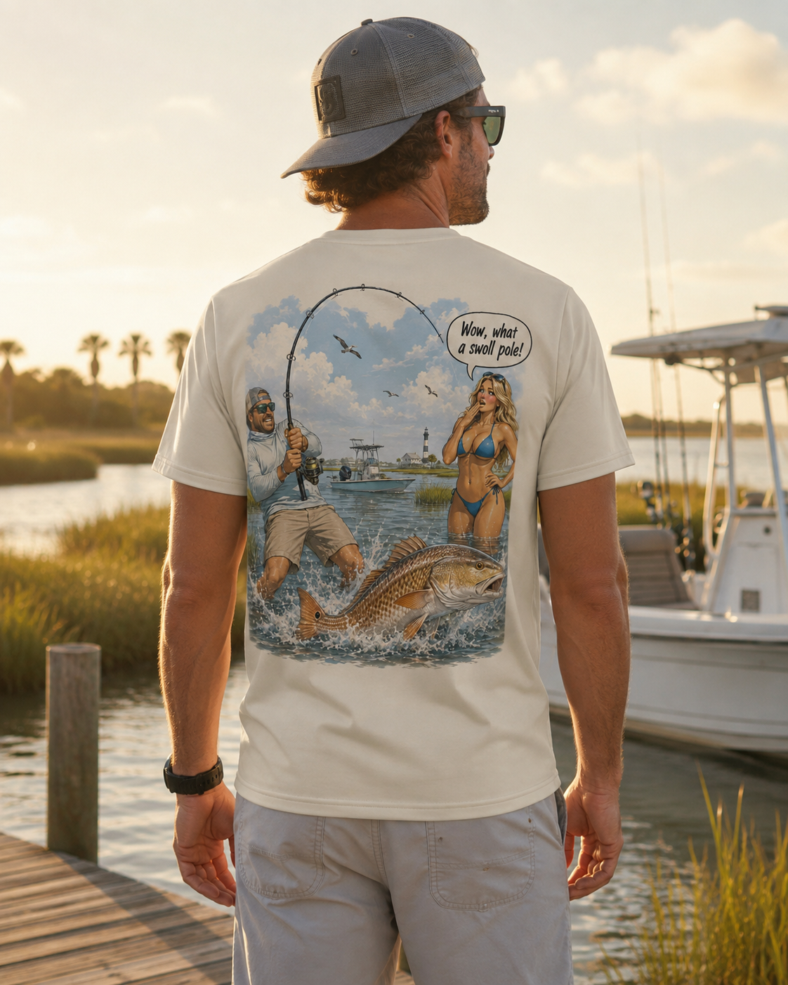 Wow, What a Swoll Pole Funny UPF Fishing T-Shirt