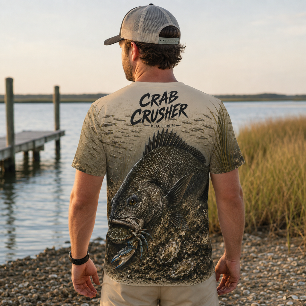 Crab Crusher Black Drum UPF Fishing T-Shirt