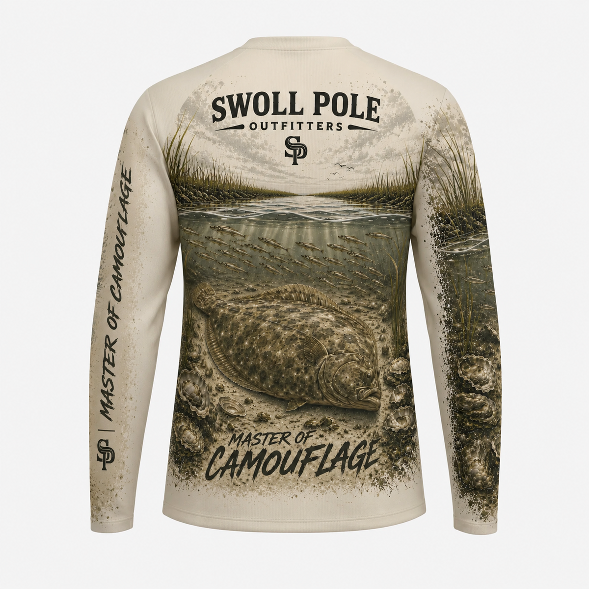 Master of Camouflage Flounder UPF Long Sleeve Fishing Shirt | Swoll Pole Outfitters