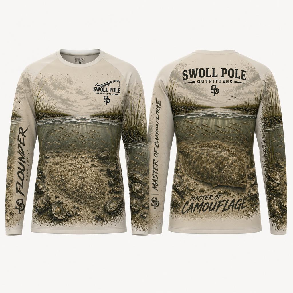 Master of Camouflage Flounder UPF Long Sleeve Fishing Shirt | Swoll Pole Outfitters