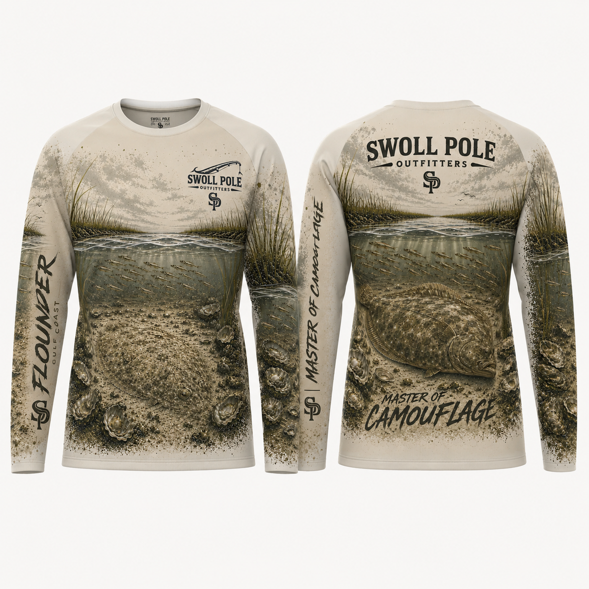 Master of Camouflage Flounder UPF Long Sleeve Fishing Shirt | Swoll Pole Outfitters
