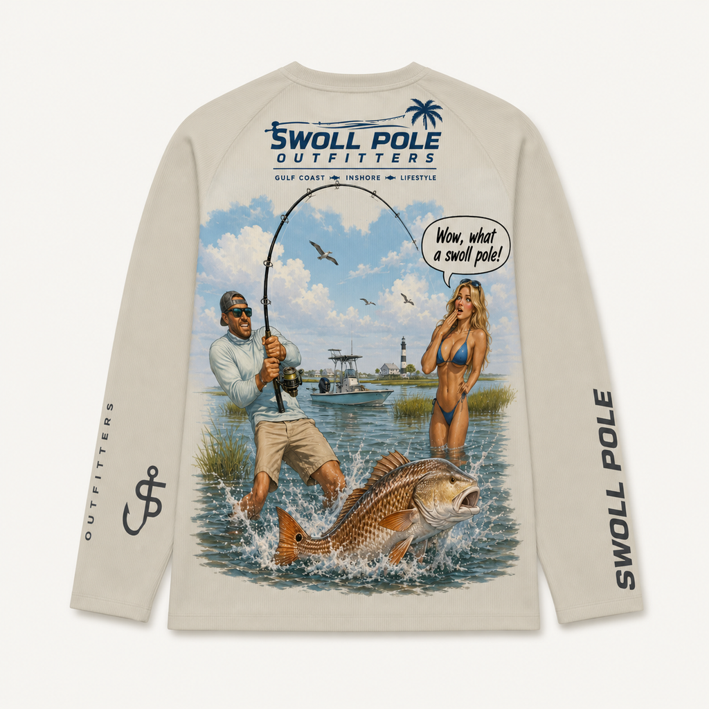 Wow, What a Swoll Pole Funny Redfish UPF Long Sleeve Shirt | Swoll Pole Outfitters