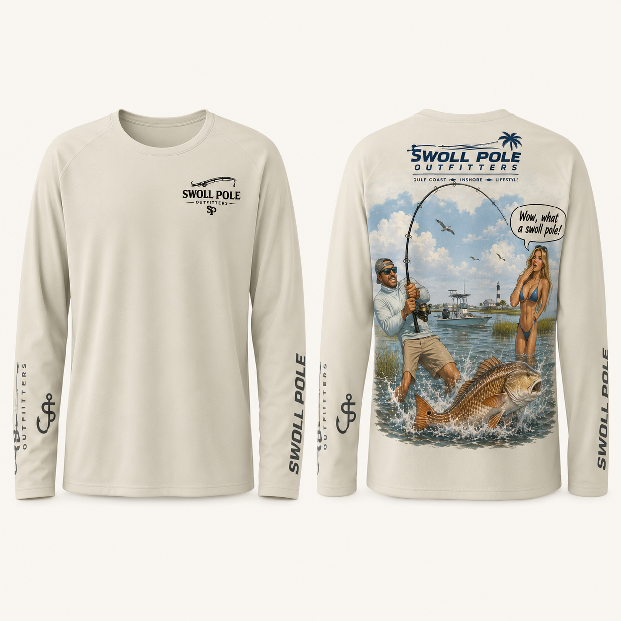 Wow, What a Swoll Pole Funny Redfish UPF Long Sleeve Shirt | Swoll Pole Outfitters